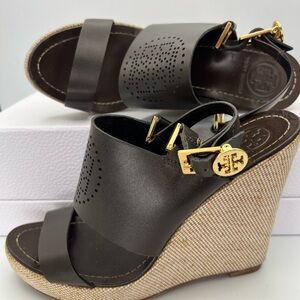 Tory Burch Kimberly Wedge Sandal SZ 9 - Chocolate Brown - Used Great Condition